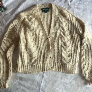 American Eagle Outfitters Cream Cable Knit Cardigan